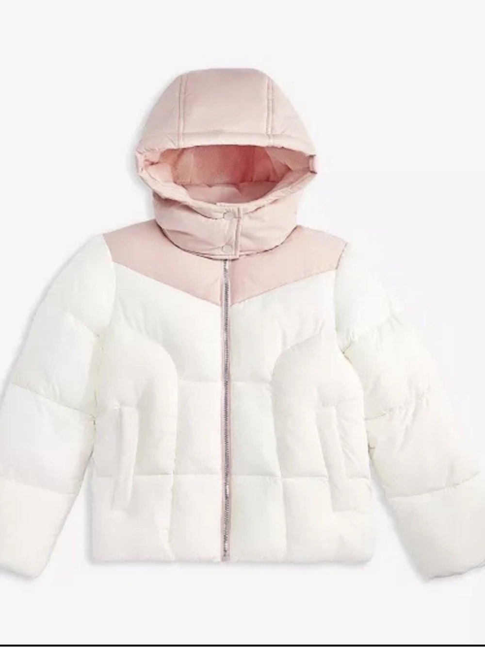 Sam Edelman Girls Hooded Puffer Jacket White Pink 100% Polyester Lined Small NWT